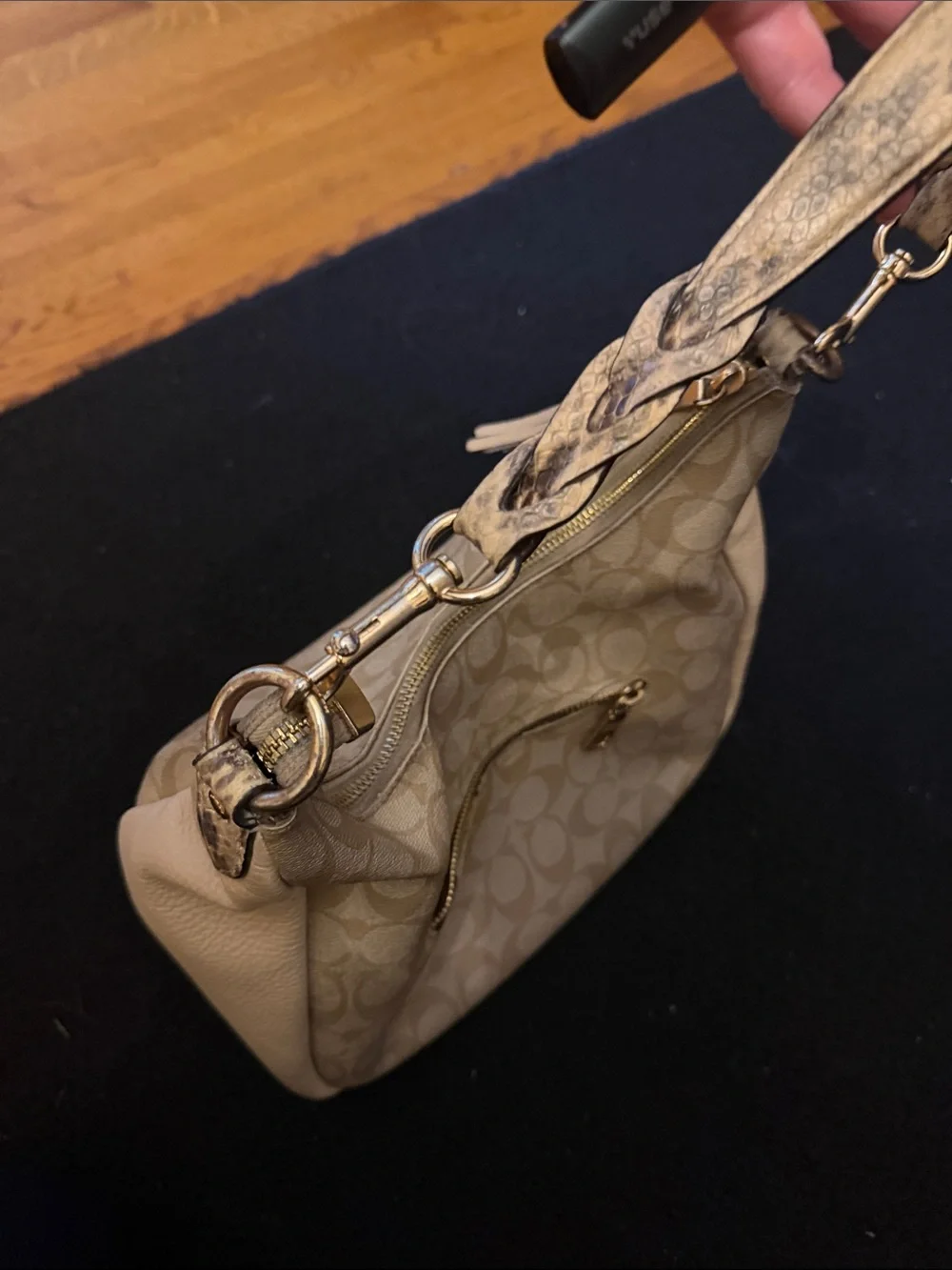 Coach Beige Signature Jacquard Hobo Shoulder Bag